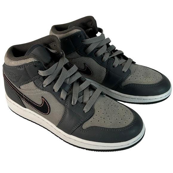 Air Jordan Other - Air Jordan 1 Mid Dark Grey Orange Swoosh Kids Sneakers Size Youth 4.5 FQ8341-017